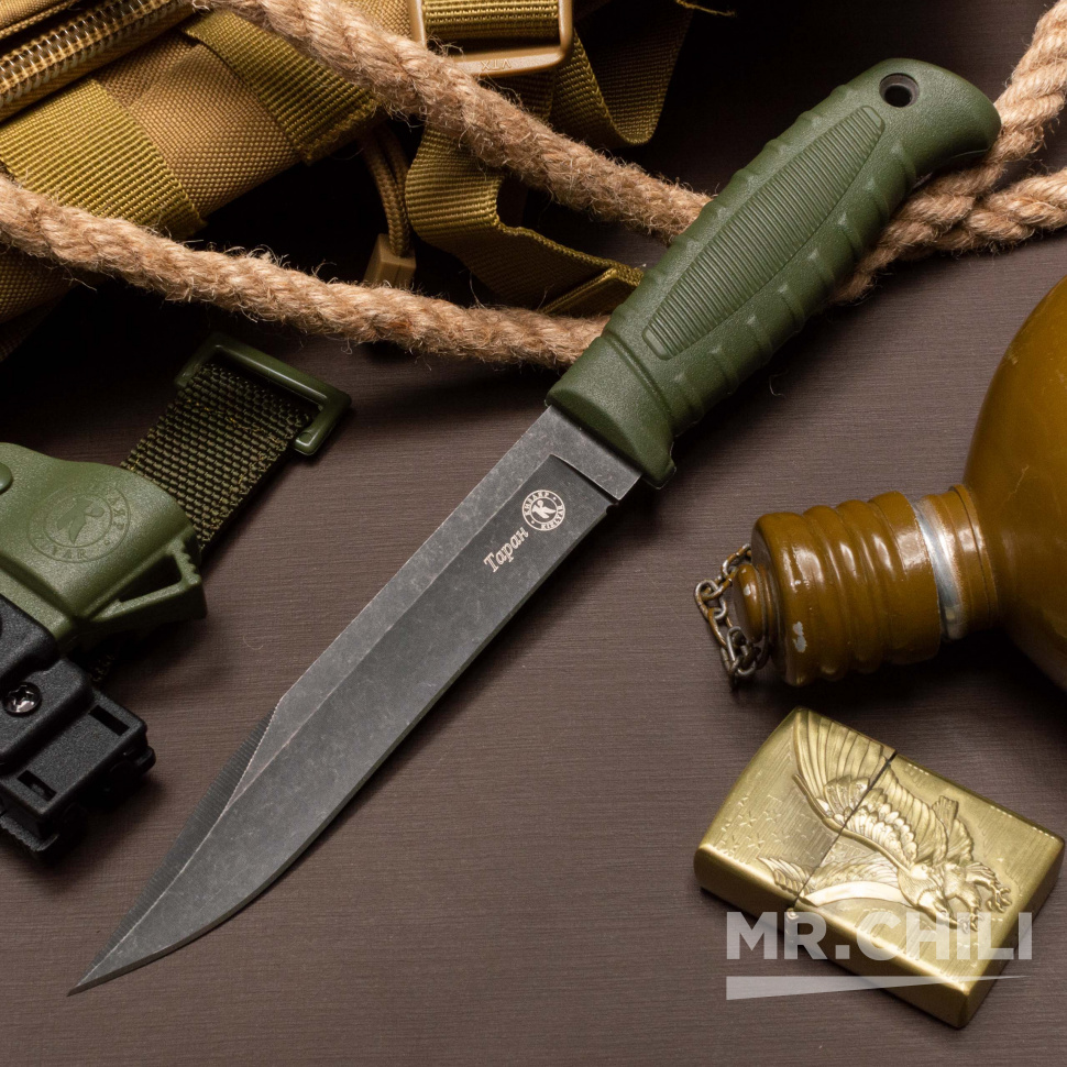 фото Нож "таран" хаки (aus-8, черный, эластрон) кизляр