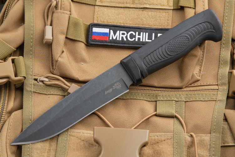 фото Нож "амур-2" (aus-8, stonewash черный, эластрон) кизляр