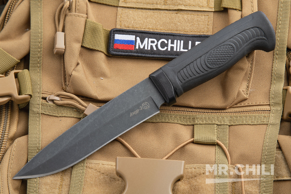 фото Нож "амур-2" (aus-8, stonewash черный, эластрон) кизляр